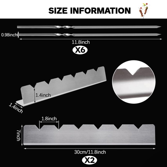 Skewers Rack Set of 2, 6pcs Stainless Steel BBQ Skewers - Picture 2 of 6